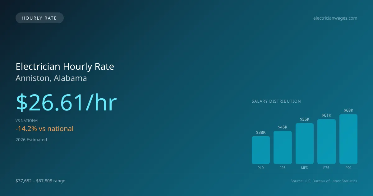 Electrician Hourly Rate in Anniston, AL — 2026 est., based on 2025 BLS
