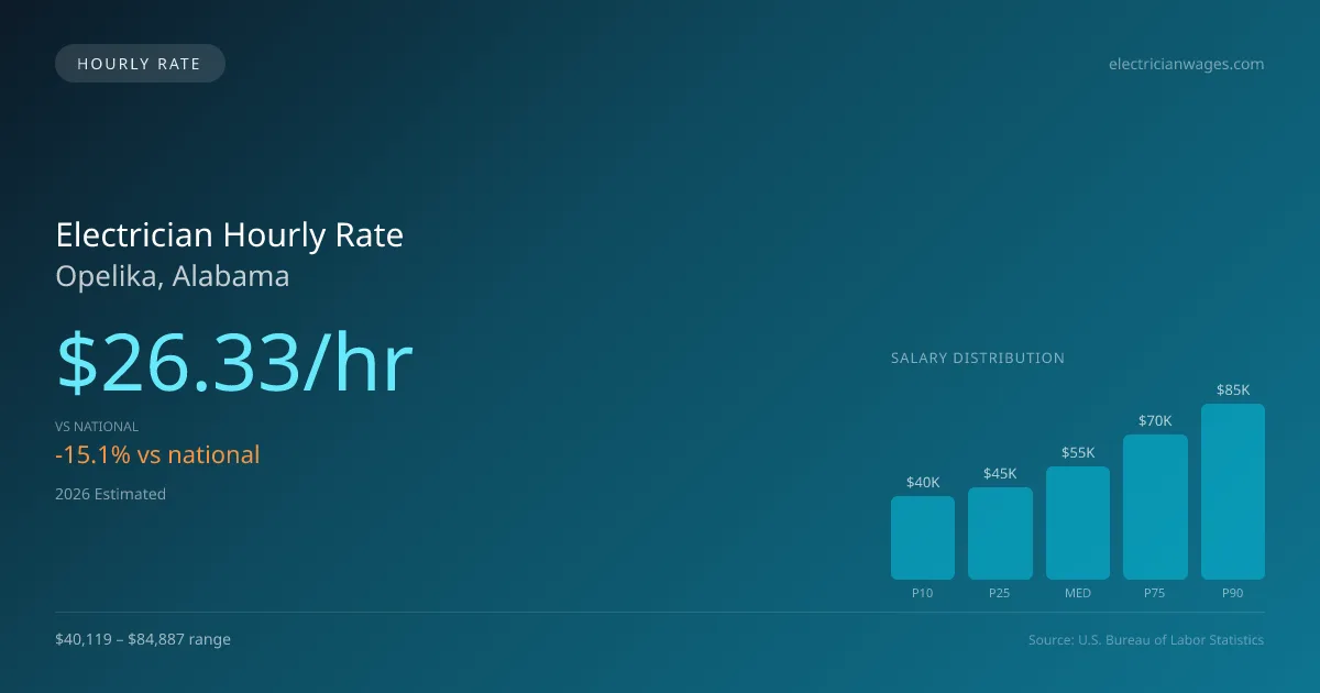 Electrician Hourly Rate in Opelika, AL — 2026 est., based on 2025 BLS