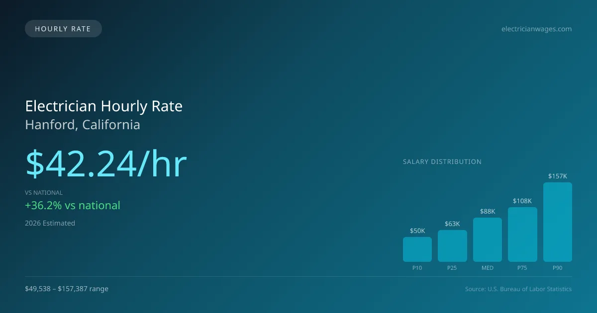 Electrician Hourly Rate in Hanford, CA — 2026 est., based on 2025 BLS