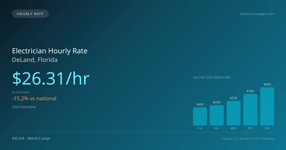 Electrician Hourly Rate in DeLand, FL — 2026 est., based on 2025 BLS