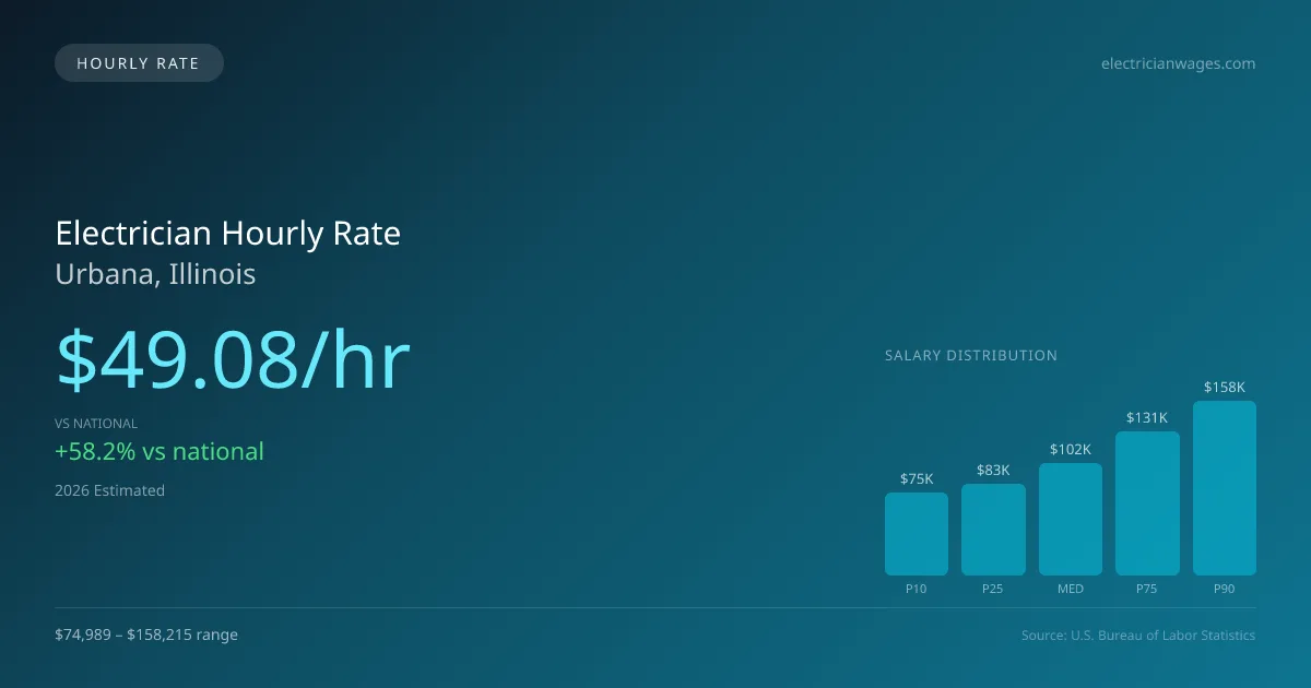 Electrician Hourly Rate in Urbana, IL — 2026 est., based on 2025 BLS
