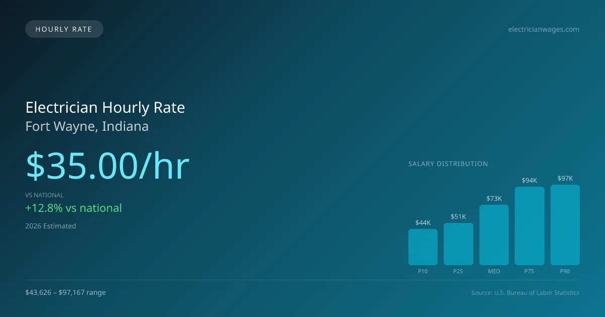 Electrician Hourly Rate in Fort Wayne, IN — 2026 est., based on 2025 BLS