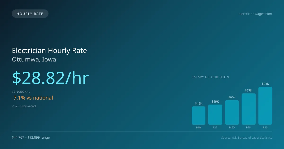Electrician Hourly Rate in Ottumwa, IA — 2026 est., based on 2025 BLS