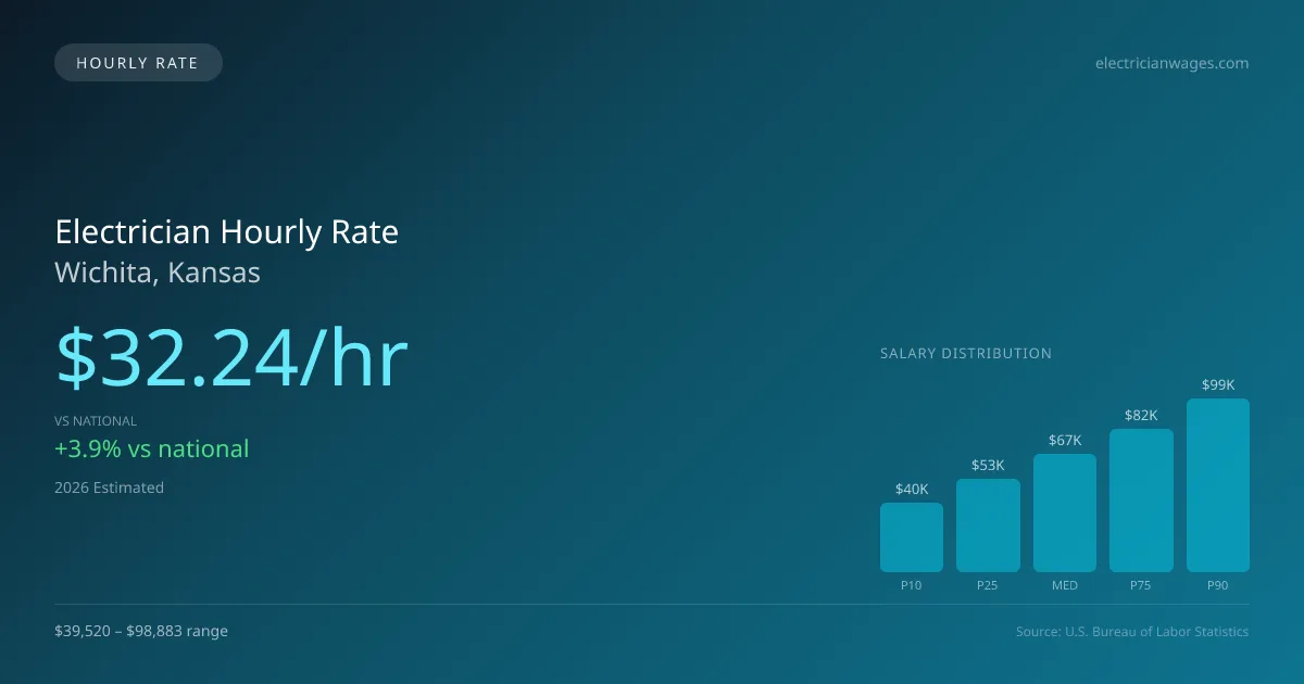 Electrician Hourly Rate in Wichita, KS — 2026 est., based on 2025 BLS
