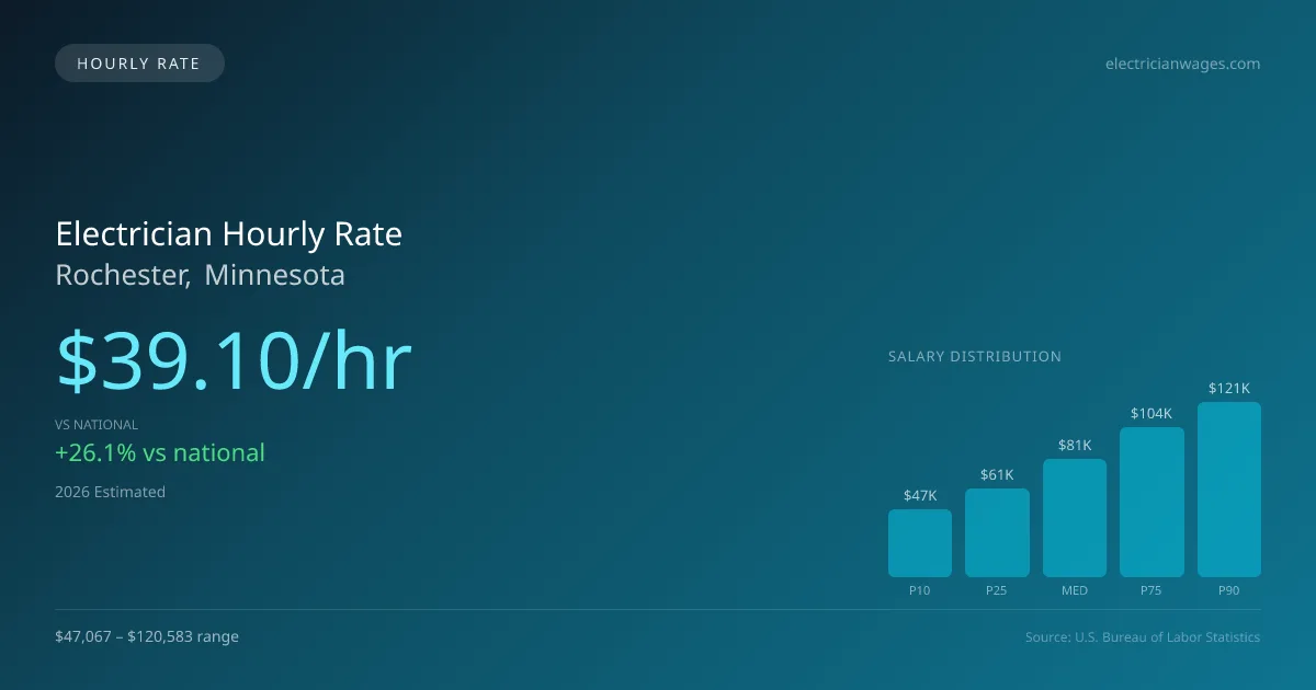 Electrician Hourly Rate in Rochester, MN — 2026 est., based on 2025 BLS