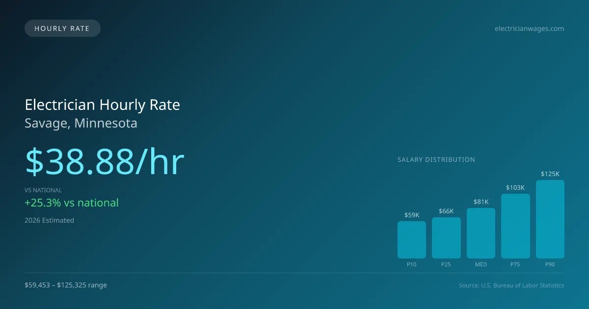 Electrician Hourly Rate in Savage, MN — 2026 est., based on 2025 BLS