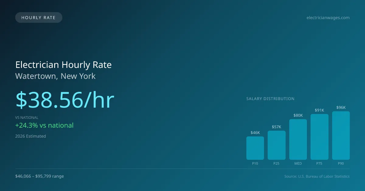 Electrician Hourly Rate in Watertown, NY — 2026 est., based on 2025 BLS