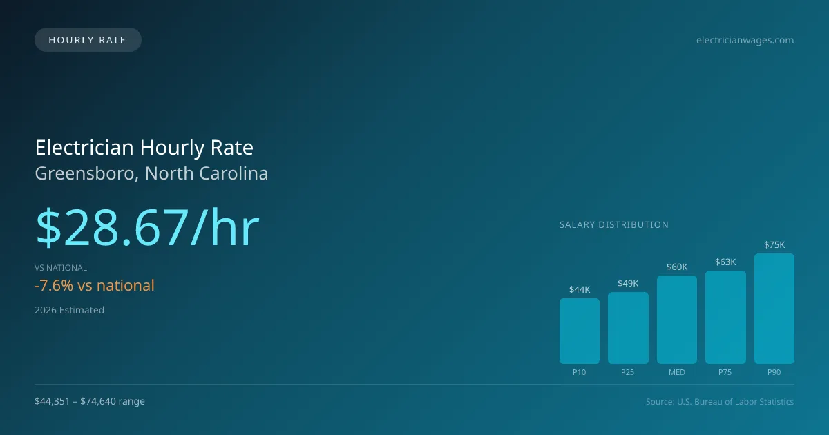 Electrician Hourly Rate in Greensboro, NC — 2026 est., based on 2025 BLS