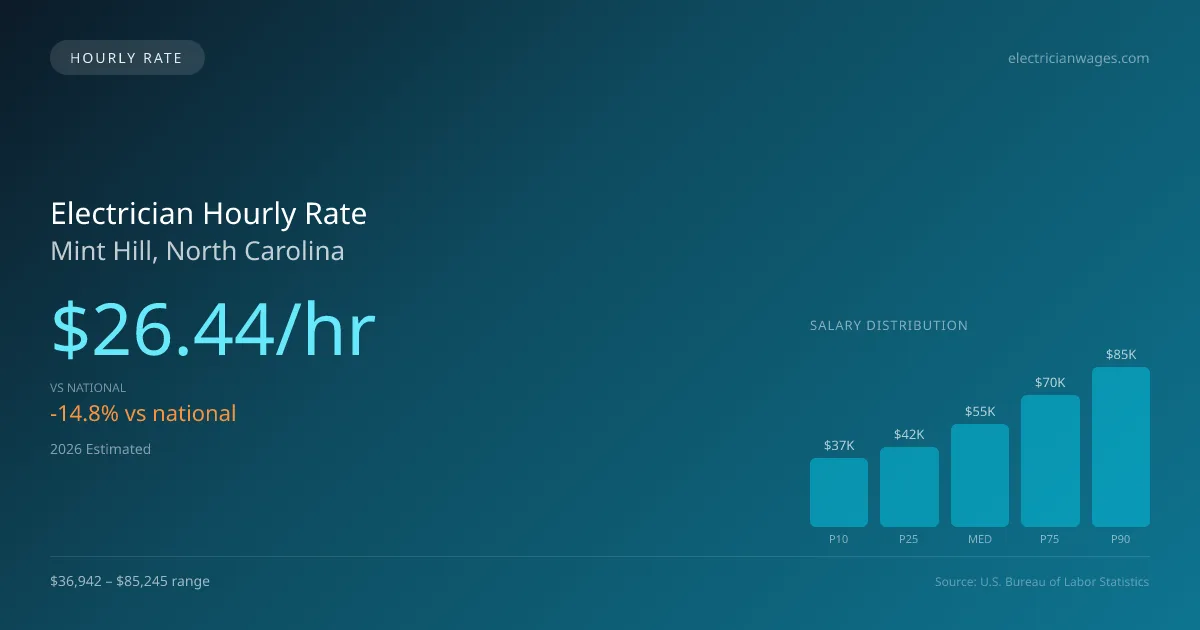 Electrician Hourly Rate in Mint Hill, NC — 2026 est., based on 2025 BLS