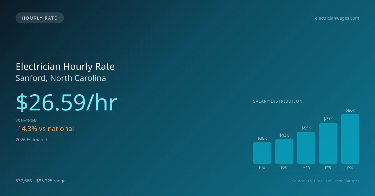Electrician Hourly Rate in Sanford, NC — 2026 est., based on 2025 BLS