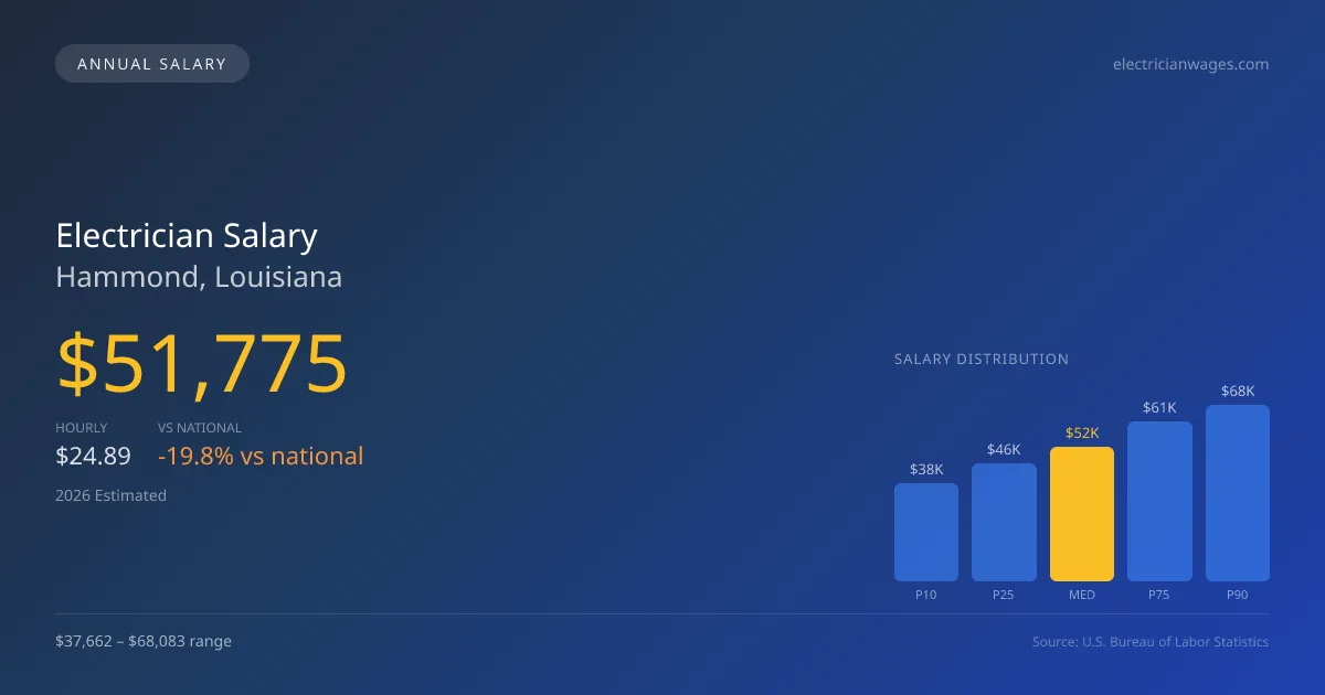 Electrician Salary in Hammond, LA — 2026 est., based on 2025 BLS