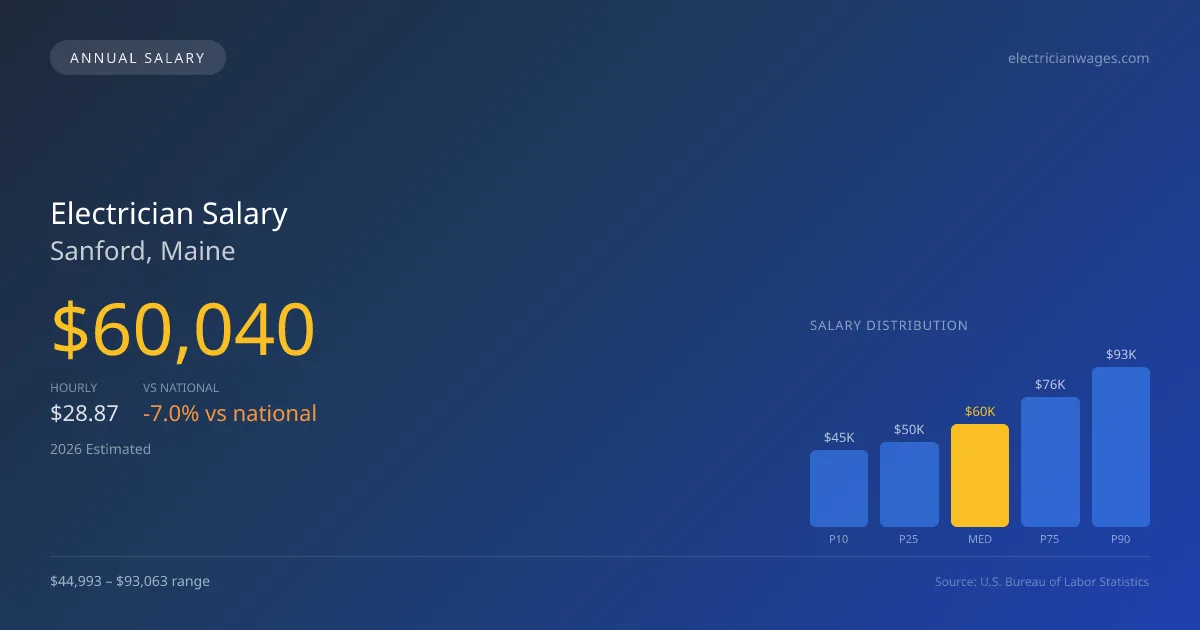 Electrician Salary in Sanford, ME — 2026 est., based on 2025 BLS