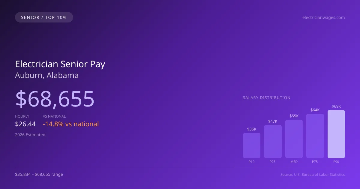 Electrician Senior Salary in Auburn, AL — 2026 est., based on 2025 BLS