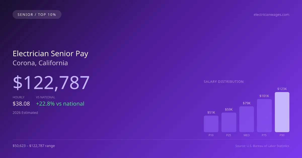 Electrician Senior Salary in Corona, CA — 2026 est., based on 2025 BLS