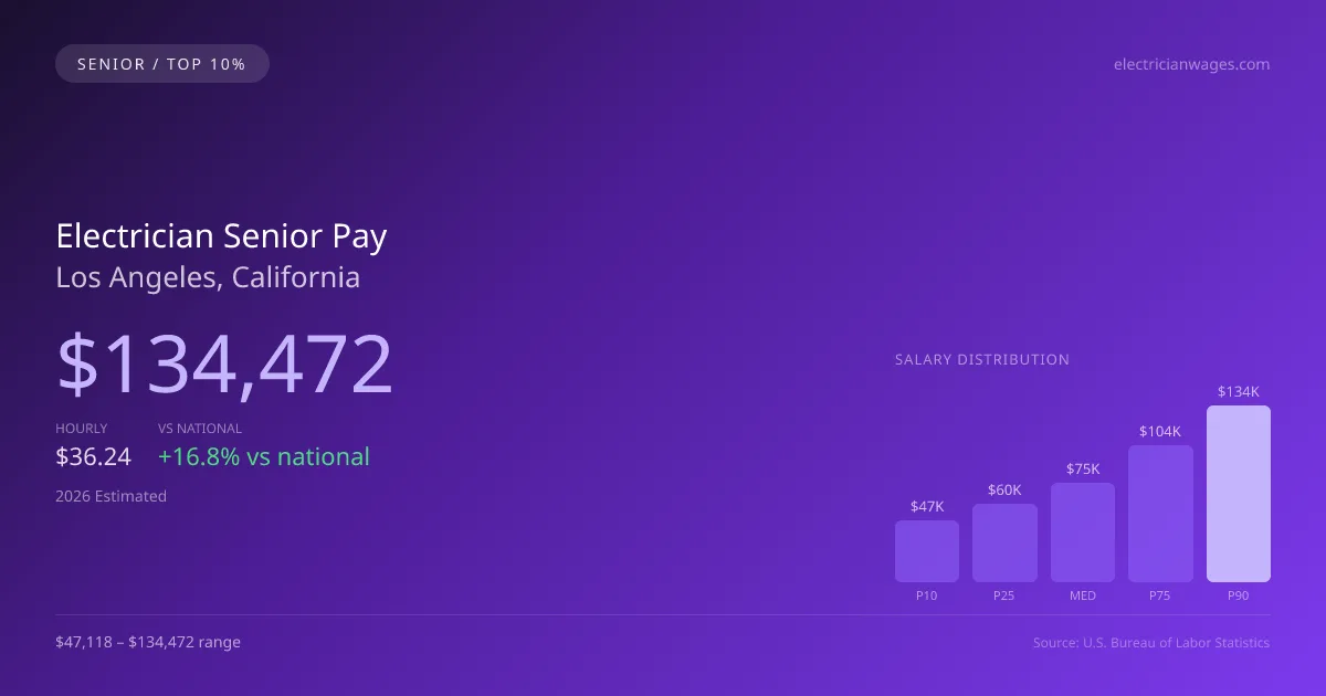 Electrician Senior Salary in Los Angeles, CA — 2026 est., based on 2025 BLS
