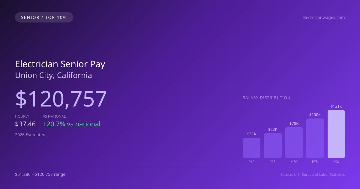 Electrician Senior Salary in Union City, CA — 2026 est., based on 2025 BLS
