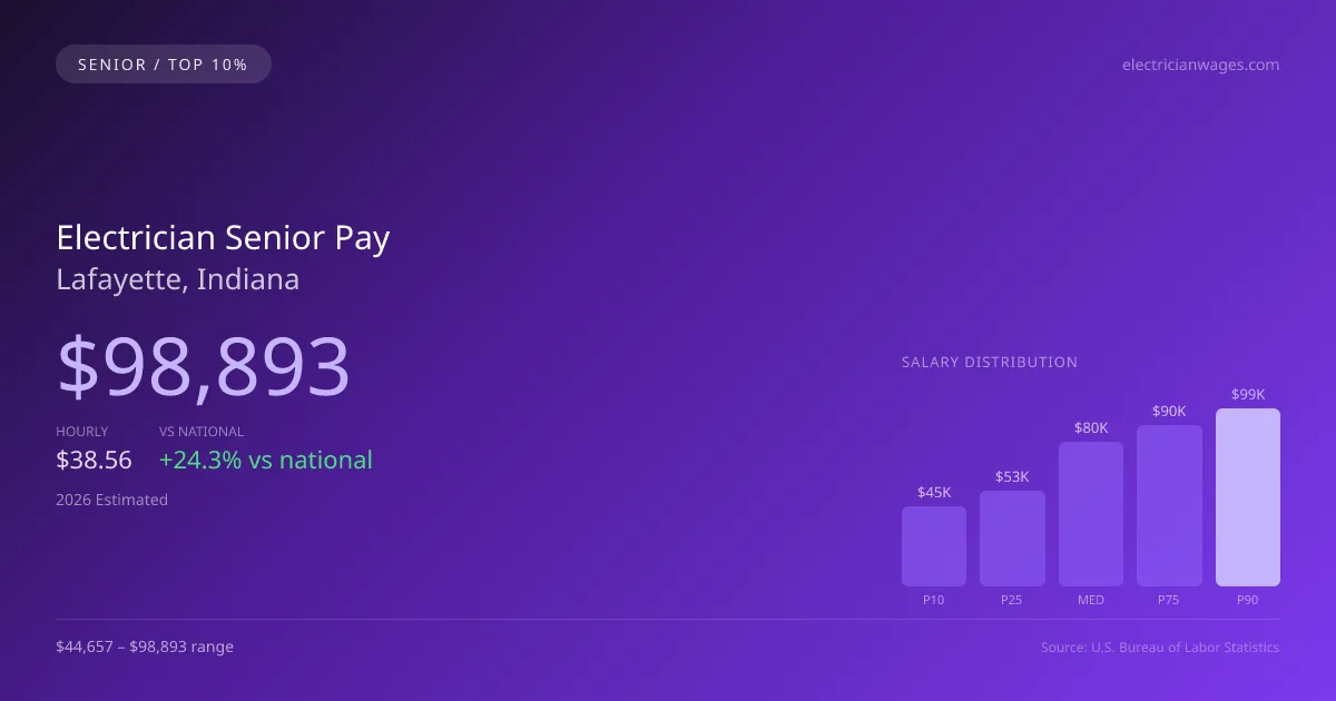 Electrician Senior Salary in Lafayette, IN — 2026 est., based on 2025 BLS