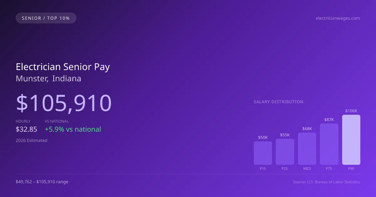 Electrician Senior Salary in Munster, IN — 2026 est., based on 2025 BLS