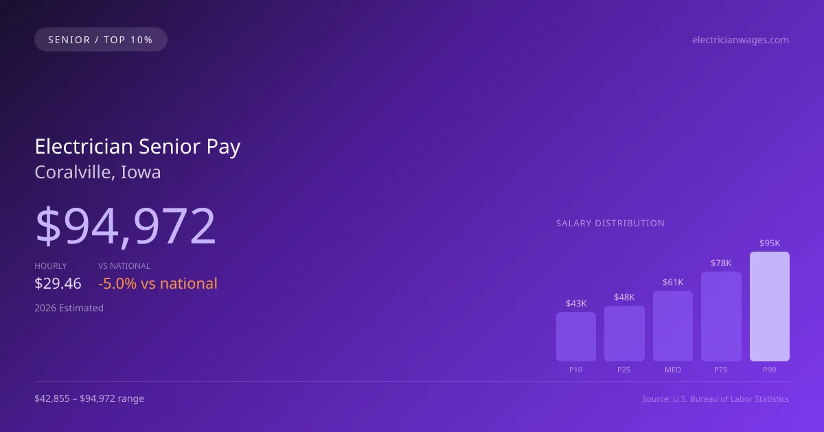 Electrician Senior Salary in Coralville, IA — 2026 est., based on 2025 BLS