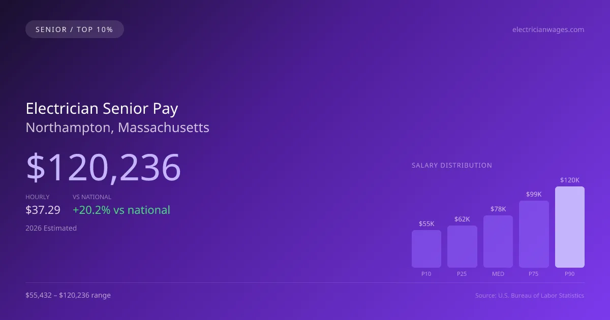 Electrician Senior Salary in Northampton, MA — 2026 est., based on 2025 BLS