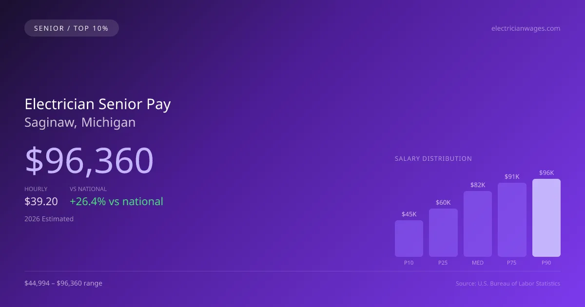 Electrician Senior Salary in Saginaw, MI — 2026 est., based on 2025 BLS