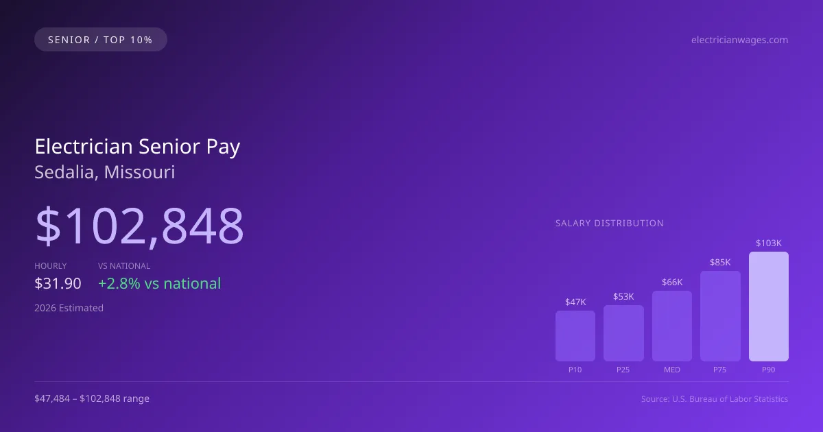 Electrician Senior Salary in Sedalia, MO — 2026 est., based on 2025 BLS