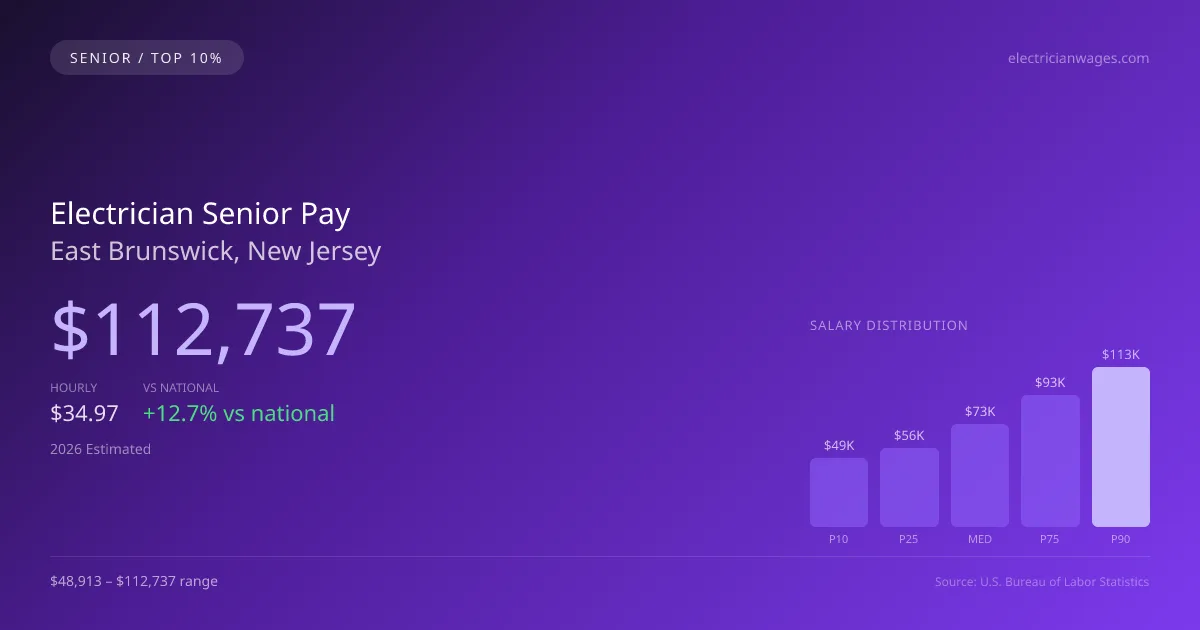 Electrician Senior Salary in East Brunswick, NJ — 2026 est., based on 2025 BLS