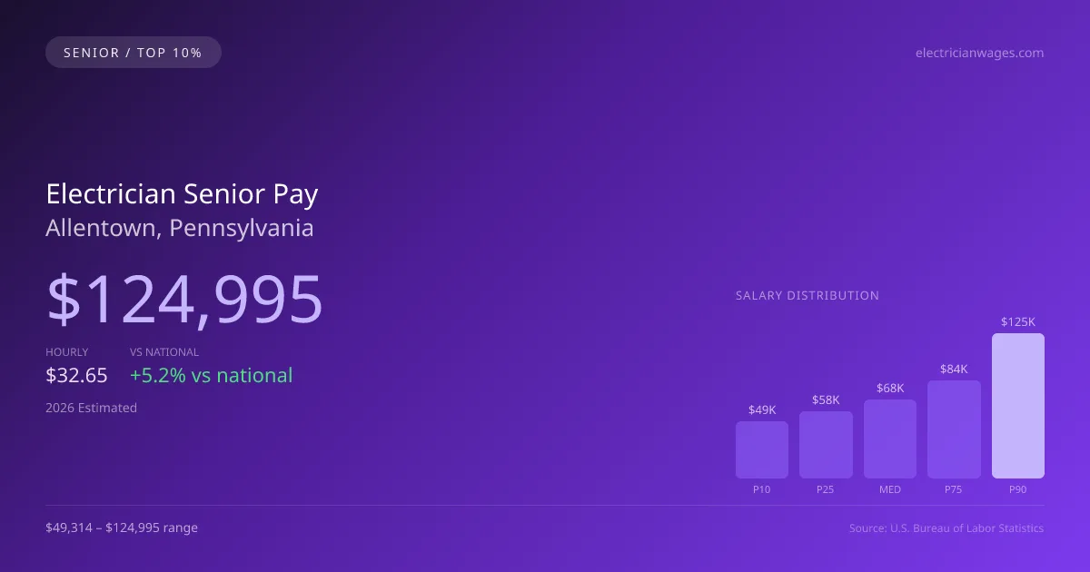 Electrician Senior Salary in Allentown, PA — 2026 est., based on 2025 BLS