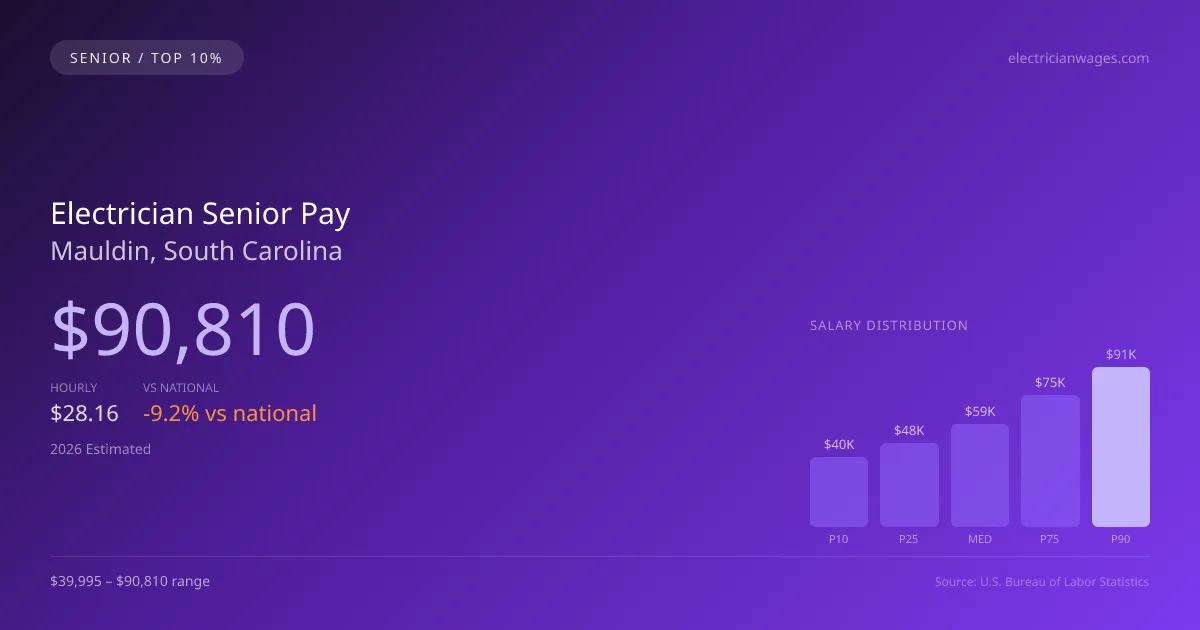 Electrician Senior Salary in Mauldin, SC — 2026 est., based on 2025 BLS