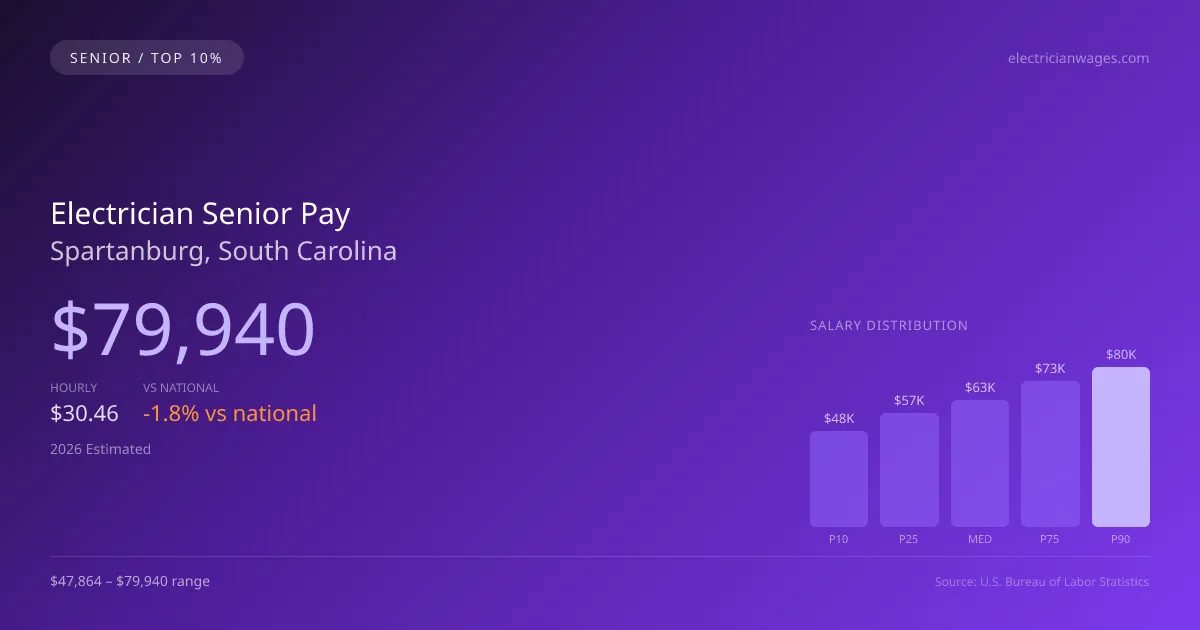 Electrician Senior Salary in Spartanburg, SC — 2026 est., based on 2025 BLS