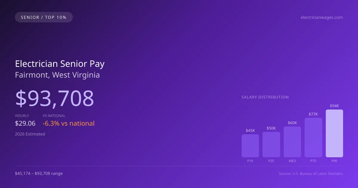 Electrician Senior Salary in Fairmont, WV — 2026 est., based on 2025 BLS